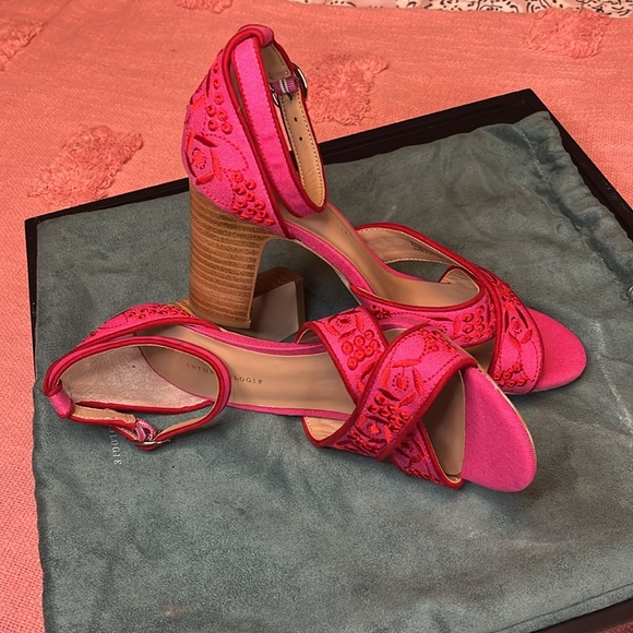 A by Anthropologie pink strappy heals size 7.5 us - Picture 4 of 8